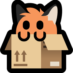 A neofox inside a box, hands peeking overtop it.